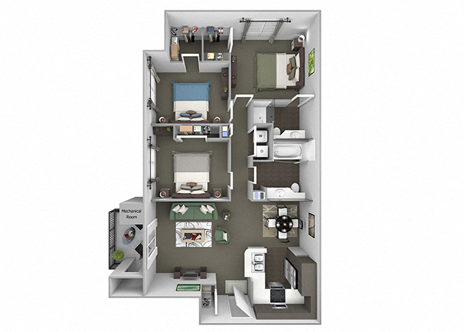 Floor plan for 3 beds, 2 baths, 1248 sqft